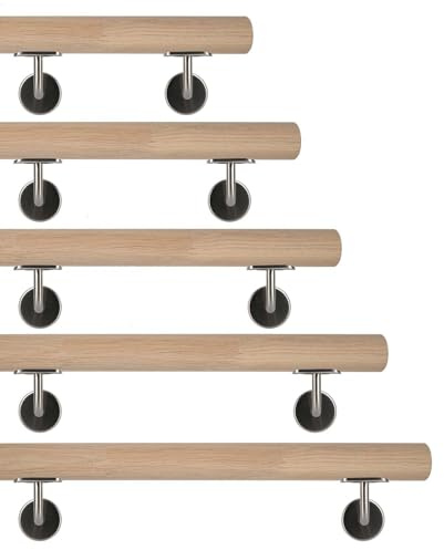 TIBU Eiche Holz Handlauf keilgezinkt unbehandelt Geländer 0,3m - 6m, Länge 60 cm und 2 Edelstahl Halter