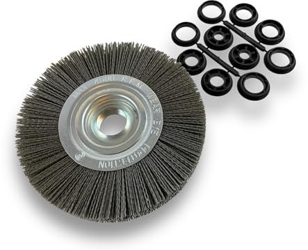 Lot de 10 brosses circulaires NYLON Abrasif | Ø 200 mm | Epaisseur 2 rangs | Carbure de silicium Grain 80 | Alésage 32 mm + réducteur bague 25/22/20/16/12 mm | Touret ponceuse | Kibros 238202KR_80x10