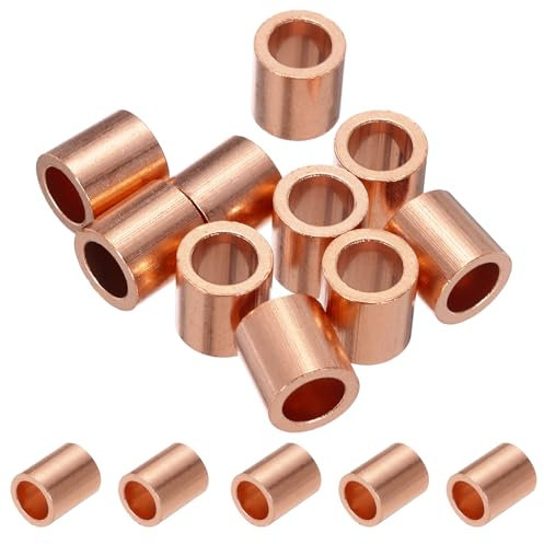 PATIKIL 6mm (1/4) Manicotti Arresto per Fune Metallico, 10 Pezzi Estremità del Manicotto ad Anello Crimpatura Rame Ghiera Crimpatrice per Cavi Metallici, Tono Oro