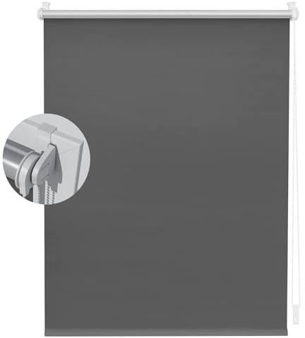 Fensterrollo Innen Ohne Bohren Klemmfix 35 x 60 cm Sichtschutz, Lichtschutz, Rollo Seitenzugrollo Verdunkelung Inkl. Klemmträger Blickdicht Rollo für Fenster & Tür, Dunkelgrau