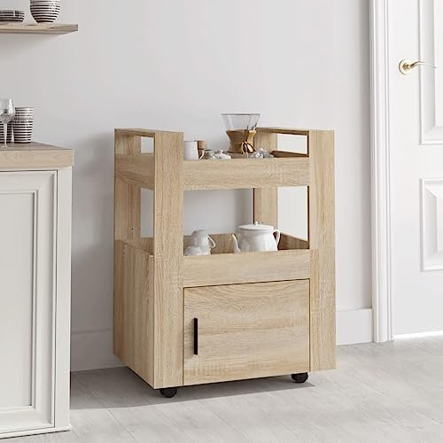 TEHTX7 Servierwagen, Barwagen, Küchenwagen, Getränkewagen, für Küche, Bar, Esszimmer Sonoma-Eiche 60x45x80 cm Holzwerkstoff
