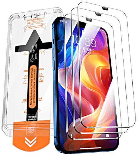 QUESPLE [3 Pièces] Verre Trempé pour iPhone 12/12 Pro, Haute Qualité Couverture Complète, Dureté 9H, Sans Bulles, Film Protection écran, Avec Kit d’Installation Facile