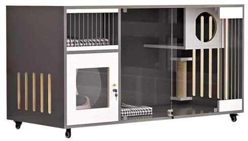 Jaula Grande para Gatos, Apartamento de Madera con Ruedas de Freno, Valla de Lujo para Gatos en Interiores con Puerta, Gran Casa Cerrada para Gatos para Gatitos Domésticos en Interiores y Exteriores,