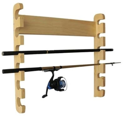 BYPIAOERZ Angelrutenhalter An der Wand montiertes Angelruten-Aufbewahrungsregal, Angelrutenhalter, Holz-Angelregal, Angelruten-Aufbewahrung, Angelausrüstung und Angelzubehör