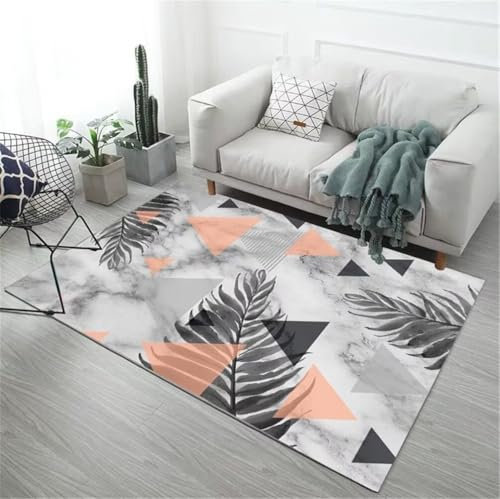 RUGMRZ Bettumrandung Teppich 180x250CM Kinder teppiche büro Grau Frisches Blattmuster Antifouling langlebiger Wohnzimmerteppich