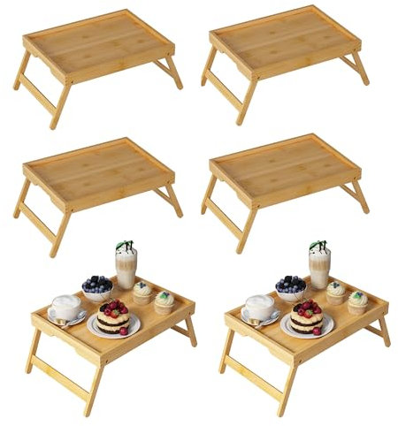 Youpehom Vassoio da letto con gambe pieghevoli, vassoio in bambù per colazione a letto, vassoio da portata per cucina, divano, mangiare, utilizzato come vassoio per laptop (confezione da 6, colore