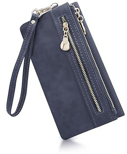 Alster Herz* Geldbörse Damen groß mit vielen Fächern und Münzfach, Portemonnaie aus mattem veganem Leder, Geldbörse mittelgroß mit Reißverschluss, große Kapazität (Blau)
