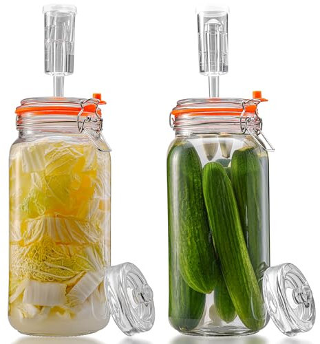SwiftSlot 2L Fermentation Jars with Weights & Air Lock, Fermenting Kit for Sauerkraut, Kimchi, Kombucha and Pickles, 2 Pack