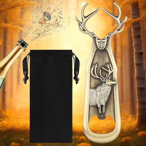 LULLEA Hirsch Flaschenöffner, Jäger Geschenke, Weihnachtsgeschenke, Geburtstagsgeschenke für Männer, Frauen, Vater, Hirschgeschenke, Hirschgeschenke für Hirsch-Fans, Jäger, Bronze