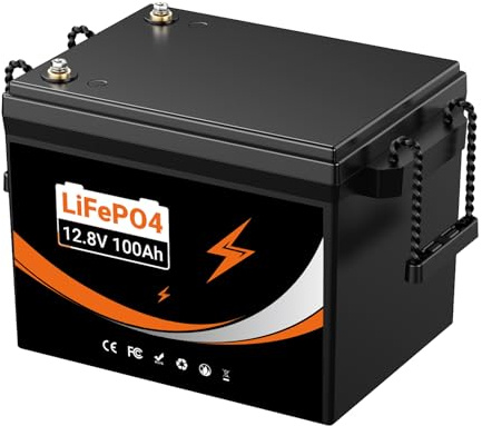 Batterie Lithium 12V(12.8V) 100Ah, Batterie LiFePO4 Rechargeable avec BMS 100A, 4000+ Cycles, Pour Camping Car, Système Off-Grid, Bateau, Caravane, Solaire