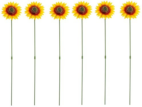 Garden Gear Metal Flower Stakes, Decorative Multi-coloured Pansy or Sunflowers Ornament, Outdoor Novelty Flowers for Pathways, Patios, Borders & Flowerpots (Sunflower x6)