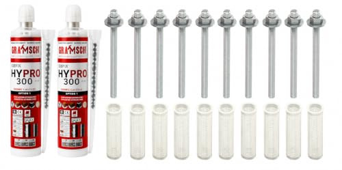 Schwerlast-Befestigungsset mit ZULASSUNG : 10x 16x190mm Ankerstangen gvz. + 2x Liquix Pro 1 + 10x 20x130mm Siebhülsen, Montagesets M6-M16 (Verzinkter Stahl, M16 x 190mm)