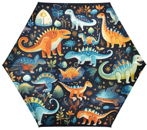 NYYYTTTEU Kinder Cartoon Blauer Dinosaurier Auf-Zu Automatik Schirme Regenschirm Taschenschirm Kompakt UV-Schutz Reise Schirm für Jungen Mädchen Strand Frauen