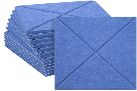 sourcing map Lot de 12 panneaux acoustiques adhésifs carrés en feutre haute densité, insonorisants, autocollants, antidérapants, anti-vibrations, anti-bruit, 30,5 cm de long x 1 cm d'épaisseur, bleu