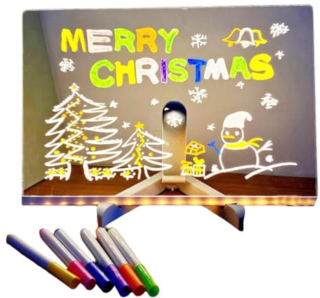 Pqahffowr Tavolo da disegno a LED in acrilico per bambini, antigraffio, regolabile, cancellabile, lettera, messaggio, tabellone per appunti, regalo di compleanno