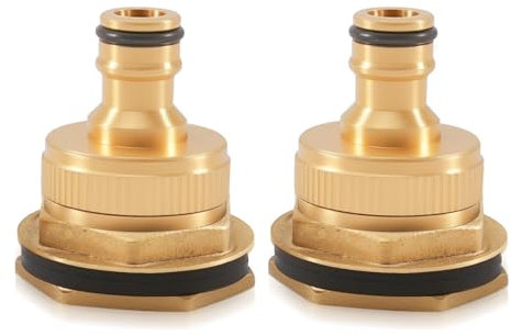 Adaptador de grifo de 1 pulgada, 2 conectores de grifo de 1 pulgada con paso de barril de lluvia, conector de grifo de latón compatible con sistema Gardena, resistente a la corrosión, fácil montaje
