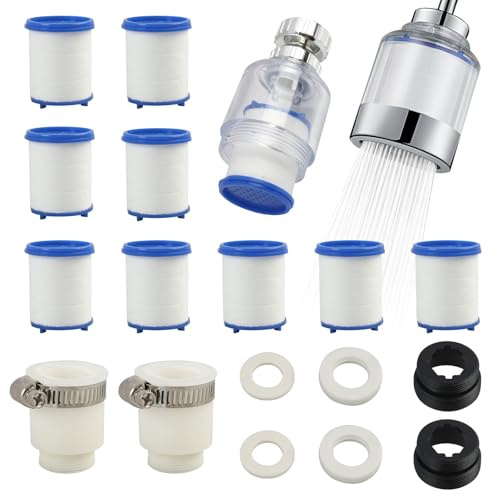 14-teiliges Wasserfilter-Set für Wasserhähne: 2 Stück 360° Drehbare Wasserhahnfilter, 9 Stück PP-Baumwollfilterelemente, 2 Stück Universelle Schnittstellen – für Küche, Waschbecken und Badezimmer