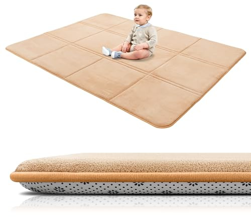 BYBYME Tappetino da gioco pieghevole da 3 cm di spessore, 150 x 200 cm, con fondo antiscivolo, morbido tappetino in memory foam per neonati, bambini e bambini, ideale per soggiorno e yoga, marrone