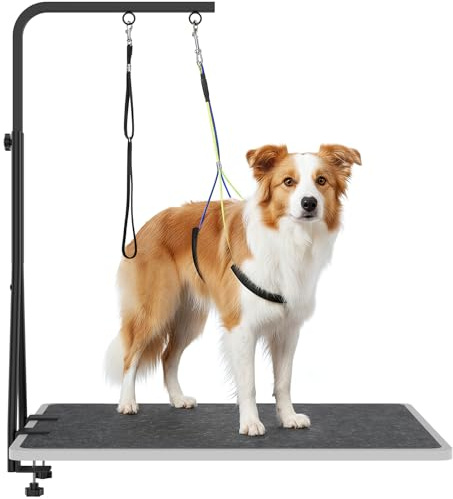 42 H Adjustable Height Dog Grooming Arm with double Clamp, Dogs Grooming Table Arm with Loop Noose and No Sit Haunch Holder, Perfect dog restraint for Small & Medium Dogs，Arm for Grooming Tables