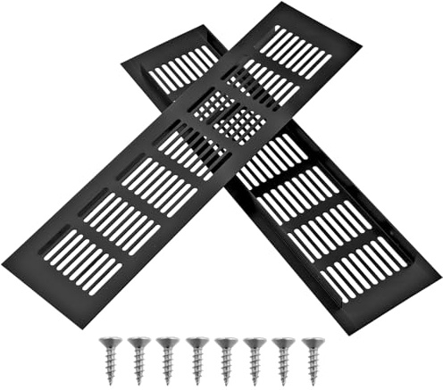 2 Pièces Grille Aération Aluminium Noir 80x300mm, Grille Ventilation Rectangulaire pour Porte ou Armoire, Grilles d'Aération Avec Trous de Fixation pour Meubles, Cuisine et Réfrigérateur
