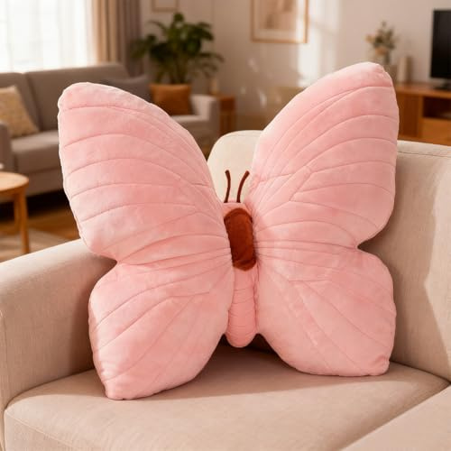 Tutamaz Coussin douillet en forme de papillon, coussin en peluche de 40 cm, coussin douillet esthétique, coussin décoratif en peluche douce pour salon, canapé (rose)