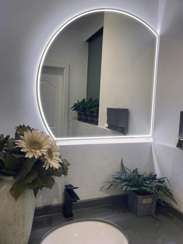 Generico Specchio Da Toeletta Antiappannamento A Parete Con Luci - Specchi Da Bagno Illuminati A LED A Mezzaluna - Specchio Da Tavolo Infrangibile Senza Cornice(Right,60cm/23.6in)