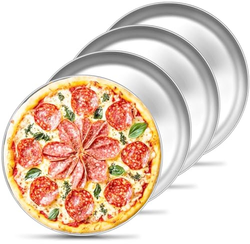 katmerio Pizzablech 4er Set, 26cm Edelstahl Pizzaform Rund, Pizza Backblech für Backen, Einfach zu Reinigen, Gesund & Spülmaschinenfest