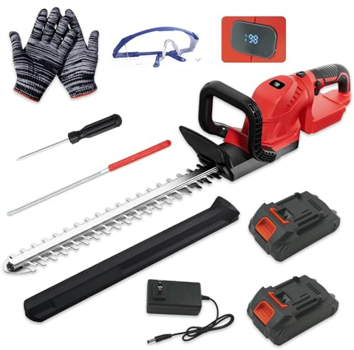 Hedge Trimmer Cordless with Rotatable Handle, 22-Inch Electric Bush Trimmers with 2 x 21V Batteries& Charger, 5/8 Cutting Capacity, Lightweight for Garden Handheld Shrub Trimming and Lawn Care