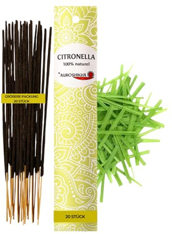 20 Stück – AUROSHIKHA Citronella – Natürliche indische Räucherstäbchen für Meditation & Entspannung
