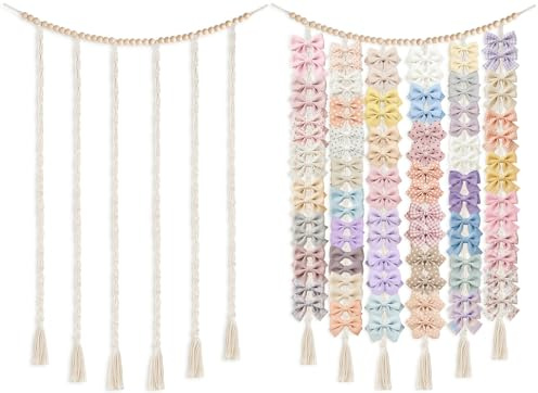 Zosutetoxo Organisers, Storage for Children's Room & Wall Jewellery Holder, Macrame Bow Holder Hairpin Organiser Girls' Room Decoration
