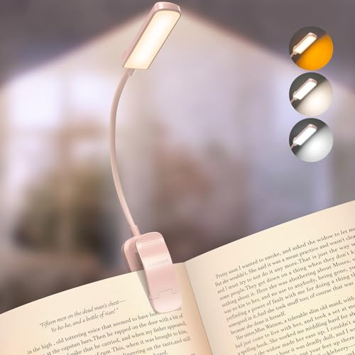 Glocusent Lampe de Lecture Livre, 120h, 5 niveaux, rechargeable USB-C | 1200 mAh, 120 heures, fonction mémoire, réglage flexible, pince stable, pour enfants et lecture nocturne
