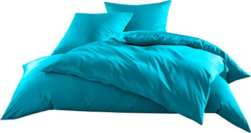 Bettwaesche-mit-Stil Mako-Satin Baumwollsatin Bettwäsche Uni einfarbig zum Kombinieren (Bettbezug 135 cm x 200 cm, Türkis) viele Farben & Größen