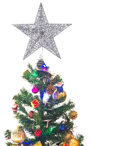 20cm Estrella para Arbol de Navidad Nuevo Modelo Estrella Arbol de Navidad Plateado, Árbol de Topper, Decoracion para de