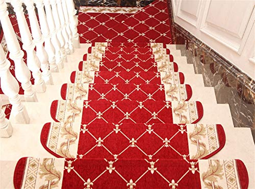LIVEINU Selbstklebend Stufenmatten Treppen Teppich Halbrund Waschbar Starke Befestigung Anthrazit Klassisch Treppen-Matten 24x75cm (7 Stück) Rot 3
