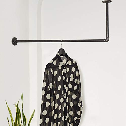 Kleiderstange Deckenmontage Wandmontage schwarz - Garderobenstange div. Größen z.B. 120 x 40 cm - Garderobe Industrial Design handgefertigt - Wasserohr Kleiderstange Wand in L-Form mit 90 Grad Winkel