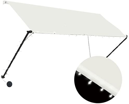 vidaXL Markise, Klemmmarkise mit LED Einziehbar, Sonnenschutz für Fenster Terrasse Balkon, Balkonmarkise Fallarmmarkise Fenstermarkise, 250×150cm Creme