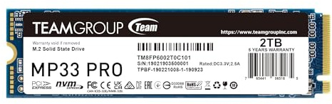 TEAMGROUP MP33 PRO 2TB M.2 PCIe 2280 NVMe 1.3 interne SSD, bis zu 2100 MB/s Gen3x4 Solid State Drive, Terabyte Written TBW> 1.000 TB TM8FPD002T0C101