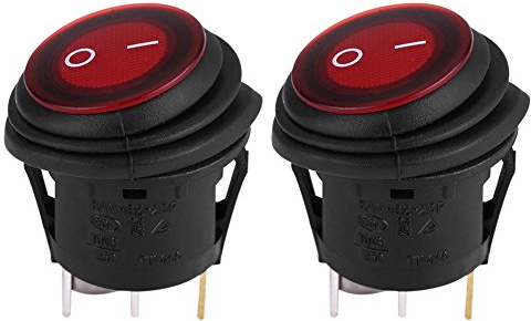 Qiilu Wippschalter ， 2 Stück Rote LED-Leuchte 12V / 24V Universal 20A 3Pin Auto Wippkippschalter Auto Boot Abrunden Aus Kipphebel Auto Druckknopfschalter Schalter