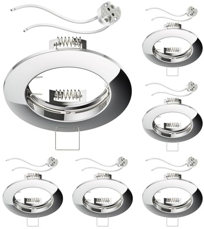 ledscom.de 6x Deckeneinbaurahmen Circ Aluminium Einbaurahmen chrom (LED/Halogen/MR16/50mm) inkl. GU5.3 Fassung