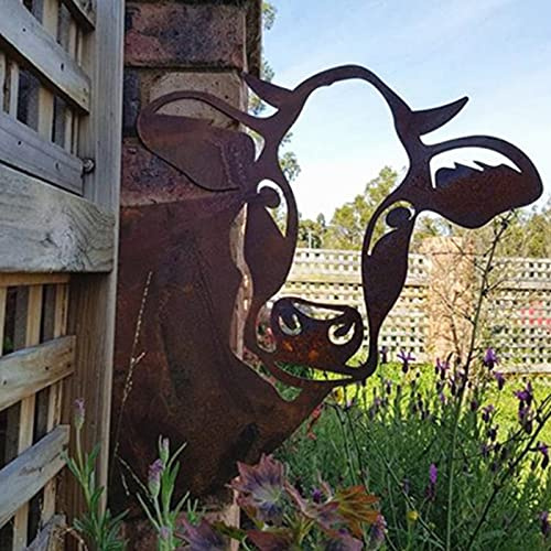 Seawang Eisen Kuh-Figur Gartenstecker Rost 29x28cm Cow