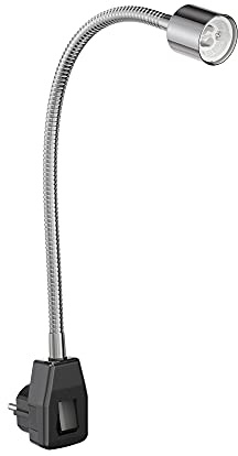 ledscom.de Steckdosenleuchte/Leselampe LESCH, Schwanenhals, Schalter, chrom/schwarz, 1x GU10 max. 10W