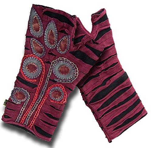 Vishes - alternative Bekleidung - Bestickte Damen Handschuhe Stulpen mit Daumen Fleece Gefüttert