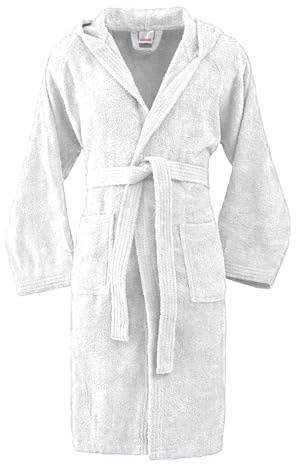 Bassetti Peignoir doux 360 g avec capuche 100% coton homme femme éponge grande taille – Italy Designed – Collection VIVIAN – (blanc 13-3XL)