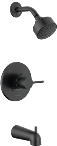 Delta Modern 14 Series Bathtub and Shower Faucet Set, Matte Black Shower Head and Handle Set, Valve Trim Kit, Matte Black T14459-BL-PP (Valve Not Included)