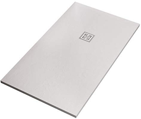 Luminosa ArredoBagno Duschtasse Mineralmarmor, 100 x 140 cm, Steinoptik, rutschfest, mit Gelcoat – Modell Roma Weiß – Gitter und Abfluss im Lieferumfang enthalten