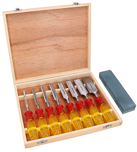 8pc Wood Chisel Set Carpenters Woodworking 1/4 – 1-1/2” + Sharpening Stone