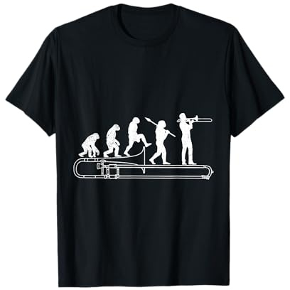 Shirt Musiker Geschenk Posaune T-Shirt Posaunist - Evolution - Unisex - Schwarz - Klein - Kurzarm - Crew-Neck - Musik - Geburtstag - Posaune-Design