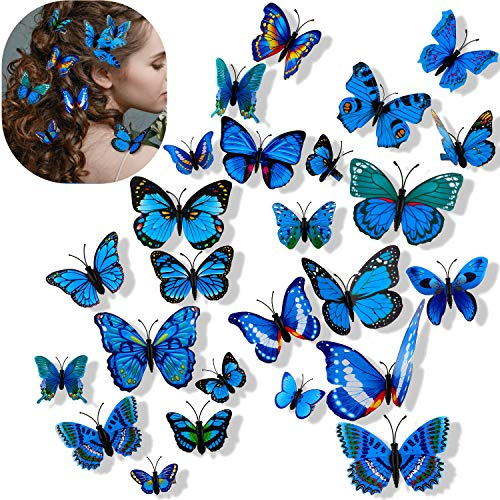 Eowppue 24 Stück Kleine, Realistische, Bunte, Handgefertigte Schmetterlings-haarklammern Haarklammern Aus Den 90er Jahren Haar-Accessoires Für Frauen Und Mädchen (blau)