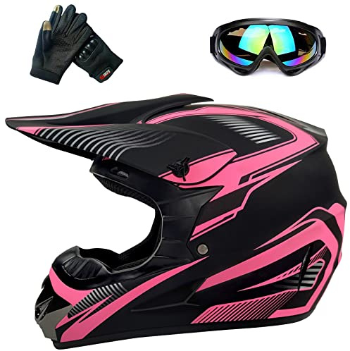 Casque de Motocross pour Les Adolescents, Casque de Vélo pour Les garçons et Les Filles, Casque de Moto personnalisé, Norme ce (Couleur Rose, L)
