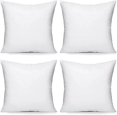 Cushion Inserts, 18 x 18 (Pack of 4) Square Cushion Inner Pads Super Soft Polyester Filling Fluffy Plump Cushion Stuffer White Decorative Hollowfibre Pillow Inserts Filler - 45cm x 45cm